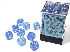 CHESSEX - Dados Borealis Sky Blue/White Luminary 12mm c/36 - Gamesmart - Chessex