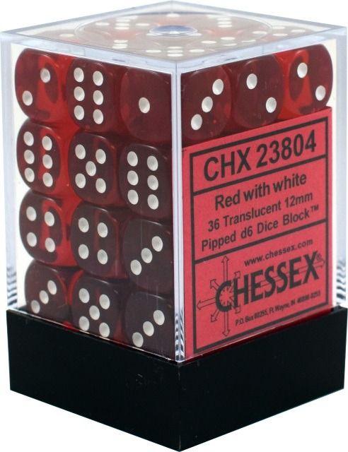 CHESSEX - Dados Red/White Translucent 12mm c/36 - Gamesmart - Chessex